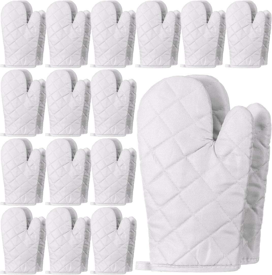 Geyoga 12 Pairs Oven Mitts Heat Resistant Kitchen Long White Oven Gloves Mitts Thick Cotton Winter Quilted Baking Flexible Glove Bulk for DIY Iron on Transfers Cooking BBQ Picnic Kitchen 10.6 Inch