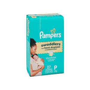 Pampers Swaddlers Diapers, Size P1 (<6 Ibs), 27 Count, Hypoallergenic, Absorbent, Keeps Baby Dry and Comfortable, Skin Safe Disposable Preemie Diaper