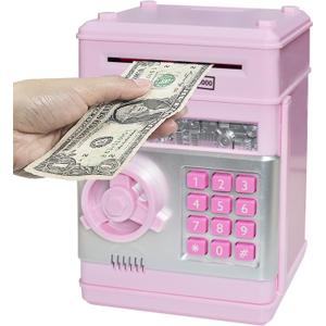 HUSAN Piggy Banks Money Banks for Kids, Electronic Password Code Money Banks ATM Banks Box Coin Bank for Children Boys and Girls (Light Pink)