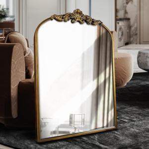 WAMIRRO Arched Gold Mirror,Gold Traditional Vintage Ornate Baroque Mirror,Antique Brass Mirrors,Wall Mounted Mirrors for Entryway/Fireplace/Living Room/Hallway/Bathroom.36X24Gold