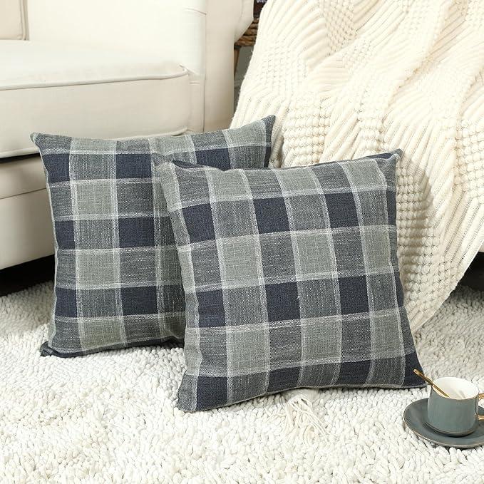 Stellhome Pack of 2 Linen Throw Pillow Covers Solid Fall Decorative Cushion Covers Pillowcase for Home Decoration, 16x16 Inch, Blue