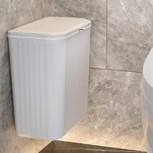 Ryhiac 2.4 Gallon Kitchen Compost Bin for Counter Top or Under Sink, Hanging Small Kitchen Trash Can with Lid, Wall Mounted Waste Basket Bin Garbage Can for Bathroom (White)