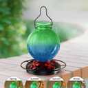 26Oz Hummingbird Feeder for Outdoors, Vintage Glass Bird Feeder with Perch, Durable & Easy to Clean, Hanging Nectar Feeder for Garden, Yard, Deck  Gift for Bird Lovers (Green)