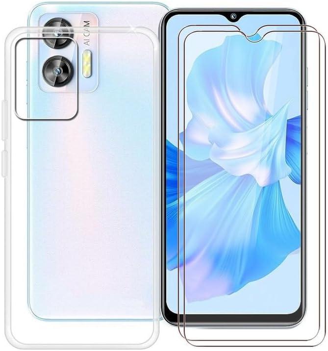 Phone Case for Oukitel C35 (6.56") with 2 X Tempered Glass Screen Protector, [Anti-Yellow X Shockproof] Clear Soft TPU Bumper Cover for Oukitel C35 - Transparent