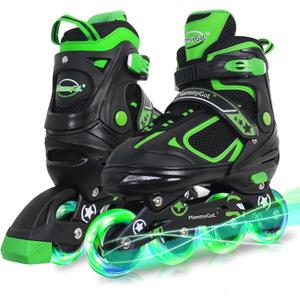 MammyGol Inline Skates for Boys Girls Kids Youth with Light up Wheels, Green Beginner Blades Roller Skates for Boys Size 1 2 3 4 Ages 6-12