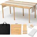 Geelin 36" x 18" Boho Picnic Table for 2 People Low Folding Portable Outdoor with Table Runner, Adjustable Legs, Blanket, and Waterproof Storage Bag for Couples Camping, Beach, BBQ, Backyard