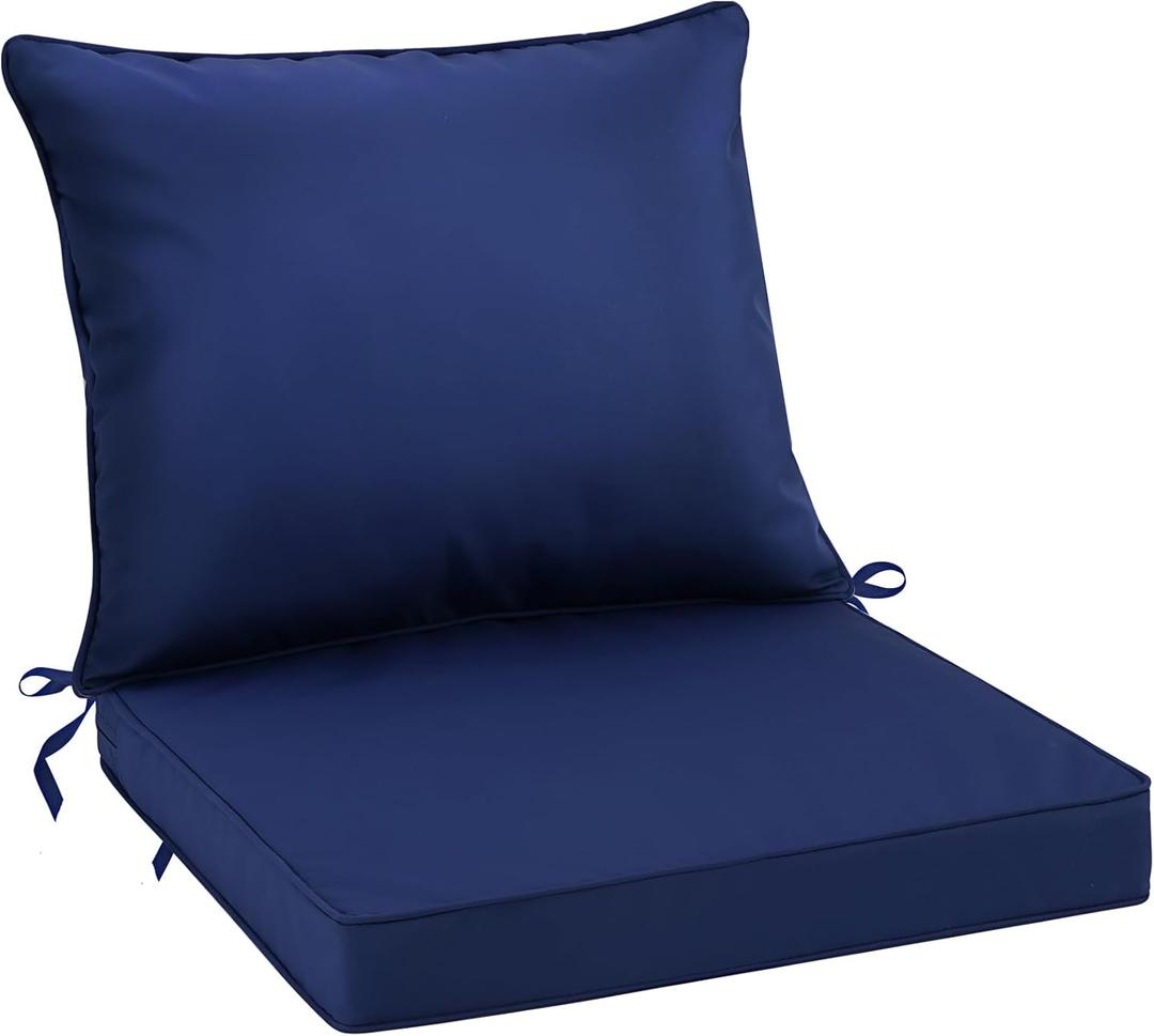 PLTCAT All-Weather Comfort Deep Seat Cushions, Fade-Resistant Patio Chair Cushion Set (Navy Blue, 24" x 24" + 24" x 20") with Removable Cover for Pation Furniture