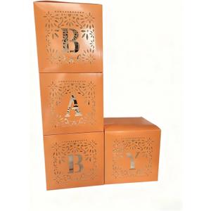 4-piece Cielito Lindo baby shower decor set (brown) comes with Paper Cuttings style, letter details and Mexican carnival building block gift boxes. Perfect for gender reveal and birthday parties.