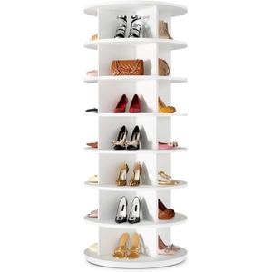 Rotating Shoe Rack 7 Tier Spinning Shoes Organizer Tower for 28-32 Pairs Lazy Susan 360 Revolving Shoe Storage Cabinet Rotate Shoe Handbag Rack Round Carousel for Closet, Bedroom (White)