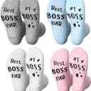 4 Pairs Best Boss Ever Socks for Women Lady Boss Christmas Appreciation Gifts Chaos Coordinator Gifts for Office (Light Color)