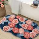 DEXI Flower Bath Mat, Ultra Thick Soft Floral Bathroom Rug, Water Absorbent Non Slip Microfiber Rugs for Shower Floor, Sink, Bedroom, Home Accessories Decor, 20x32, Floral Pink