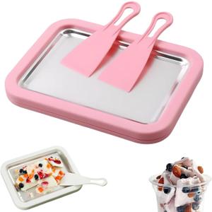 Rolled Ice Cream Maker, At-Home Rolled Ice Cream Machine with Instant Freeze Tray & 2 Scrapers,DIY Fun Family Activity Instant Ice Cream Maker for Yogurt, Sorbet (Pink)
