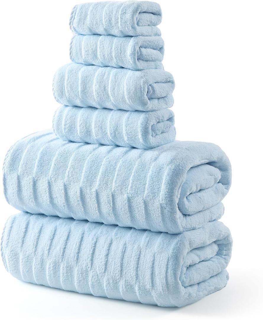 REDKISS Extra Large Bath Towel Set 6-Pack, 670 GSM, 2 Bath Sheets(40"x80"), 2 Hand Towels, 2 Washcloths - Ultra Absorbent & Quick-Dry, Super Soft Bathroom Towels for Hotel, Spa, Gym -Blue