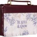 Christian Art Gifts Faux Leather Fashion Bible Cover - Be Still and Know - Psalm 46:10 Inspirational Bible Verse, Neutral Floral, Burgundy, Large