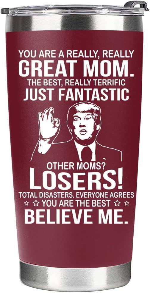 Mothers Day Gifts for Mom from Daughter, Son, Kids - Great Mom Coffee Tumbler on Birthday, Christmas, Durable Stainless Steel, Insulated for Hot or Cold Drinks, Ideal Gift for Mothers 20oz, Red