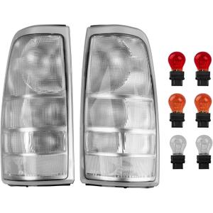Tail Lights Assembly Compatible With 1999-2006 GMC Sierra 1500 2500 3500, for 1999-2002 Chevy Silverado 1500 2500, Rear Brake Lamps Chrome Housing with Clear Lens