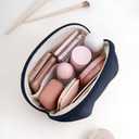E-Tree Makeup Bag Travel Toiletry Bag Half Moon Small Make up Pouch Cosmetic Case Organizer Cute Waterproof for Girls Women Travel Essentials Toiletries Accessories (Navy Blue)
