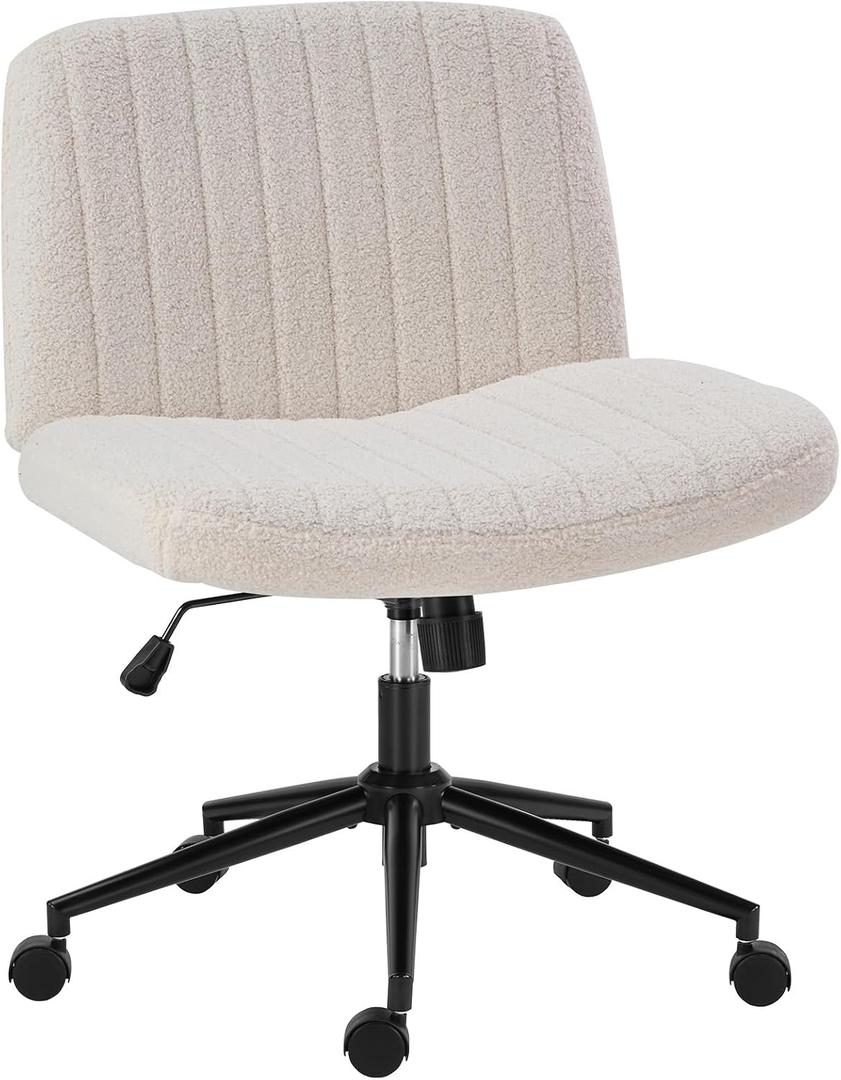 OLIXIS Criss Cross Chair with Wheels, Vanity Chair, Home Office Desk
Wide Seat Armless, Furry Teddy Fleece, Height Adjustable Swivel Rolling, Home Computer Task Seat, Bedroom Study, Beige Teddy