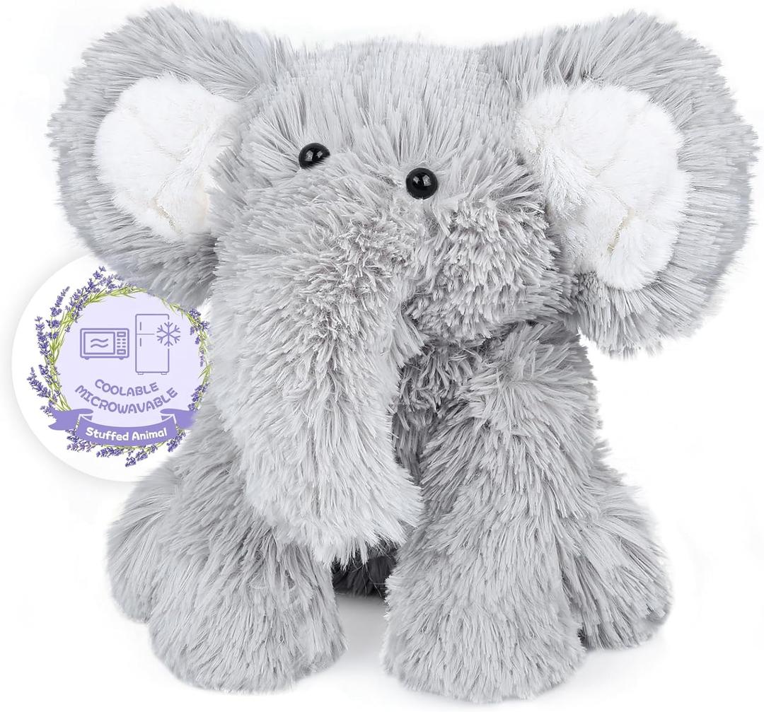 Warming Elephant Stuffed Animals, Microwavable Stuffed Animal Heating Pads for Cramps, Pain & Stress Relief, Heatable & Coolable Stuffed Elephants, Lavender Scented Plush Toys Elephant Gifts (Grey)