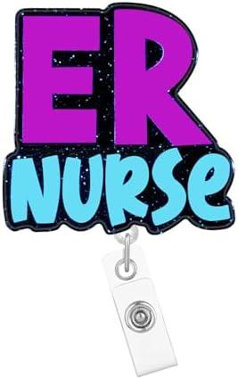Pack of 2, Arakulago Er Nurse Badge Reel Retractable Nursing Student Nurse Badge Holder with ID Clip Accessories RN CNA Doctor Hospital Medical Assistant Glitter Acrylic Name Badge Clip ID Tag Card Glp69L