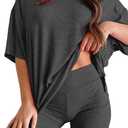 Womens 2 Piece Lounge Set 2026 Summer Travel Outfit Casual Short Sleeve Oversized Tshirts & Biker Shorts (Black, M)