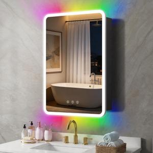 ACEMIRO 20x32 Inch Lighted Medicine Cabinet with Mirror, LED Medicine Cabinet with RGB Lights, Multicolor Backlit Mirror with Adjustable Front Lighted, Defogger, Memory Function, Surface Mount