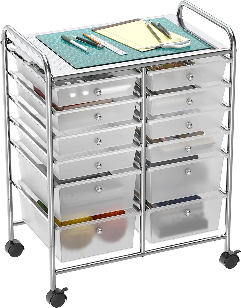 Simple Houseware Utility Cart with 12 Drawers Rolling Storage Art Craft Organizer on Wheels (Chrome)