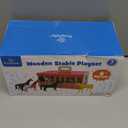 Wooden Horse Stable Playset, 8pcs Horse Toys with Take-along Horse Stable and Name Sticker, Farm Animals Toys for Kids 3-5, Toy Horses for Girls 6-12, Gift for Boys Girls Birthday Christmas