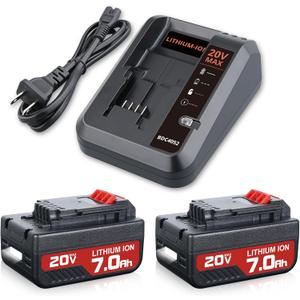 Upgraded 2Pack PCC685L 7.0Ah Replacement for Porter Cable 20V Battery Charger Combo Compatible with Porter Cable Battery PCC680L PCC681L PCC682L PCC692L PCC699L PCC600 PCC640 PCC670B PCC740B