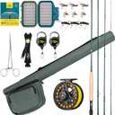 SF Fly Fishing Rod Combo Starter Kit Semi Gloss Green Jade Finish 24T Carbon Fiber Trout Travel Fly Rod with Reel,Fly Rod case,Fly Box , Flies,Tapered Leader,Knot Tying Tools (9', 5wt, 4sec, M.F)