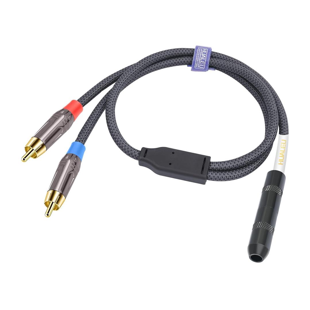Male RCA to 1/4 Female Stereo Audio Splitter Cable;6.35mm Female to 2 RCA Male Audio Cable-1Feet