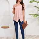 BKHOLL Women's Square Neck Short Sleeve Blouse Loose Fit Stretchy Casual Top Soft Breathable Vacation Shirt for Summer Pink L 2 ct