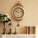 SHISEDECO Elegant, Traditional, Decorative, Hand Painted Modern Grandfather Wall Clock Fancy Ethnic Luxury Handmade Decoration, Swinging Pendulum for New Room or Office. Large. 29.5 Inch. (Yellow)