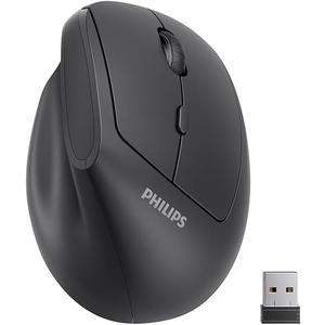 Philips Ergonomic Mouse - Vertical Mouse with 800/1200/1600 Adjustable DPI, 6 Silent Buttons Design for S/M Hands, Auto Power Saving, Light Weight, 2.4GHz Wireless Mouse for Laptop, Desktop, PC-Black