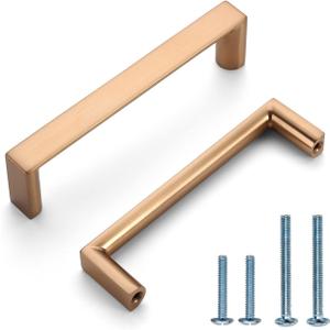 10 Pack 3.75inch(96mm) Cabinet Pulls Square Champagne Bronze Kitchen Cabinet Handles Kitchen Cabinet Hardware Gold Drawer Pulls for Dresser Cupboard Wardrobe