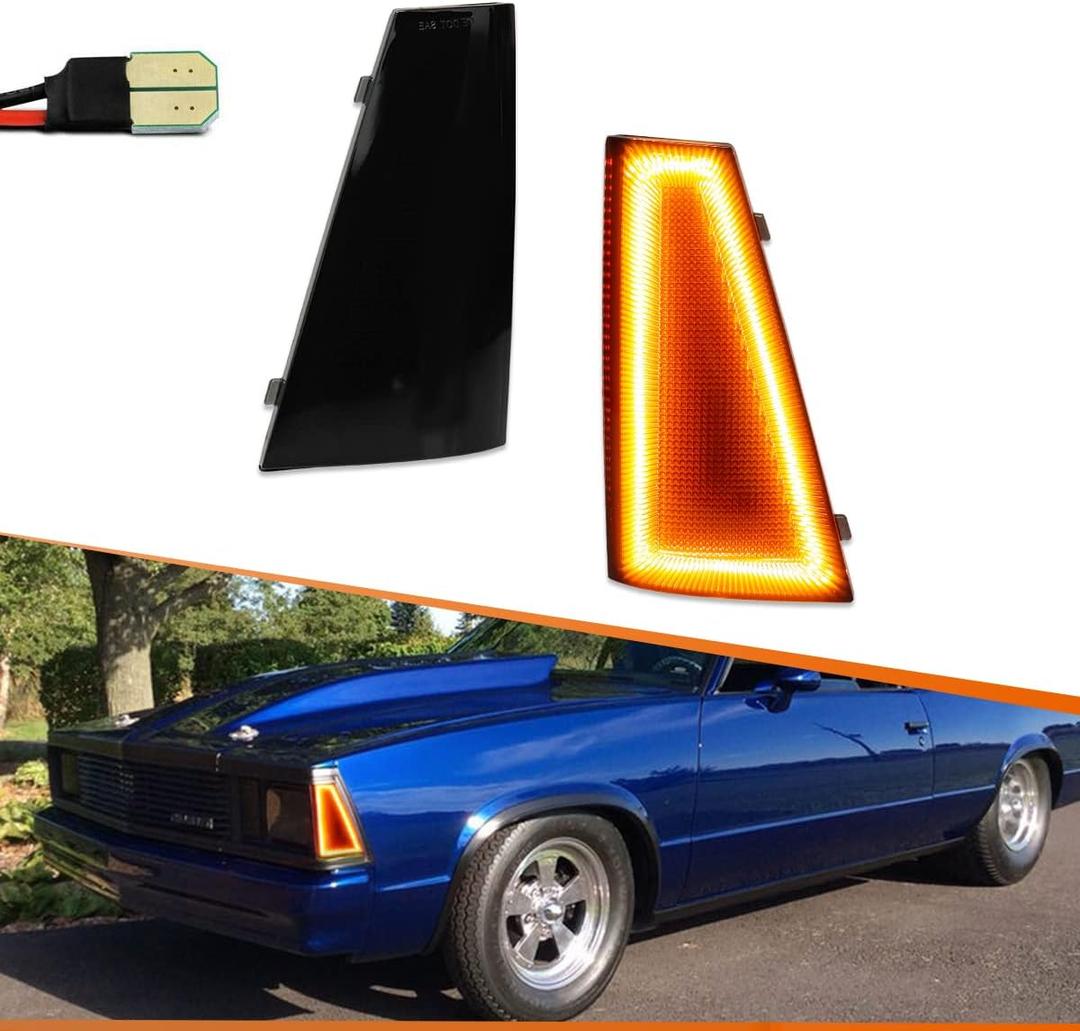 ADIIL Front Bumper Side Marker Lights Smoked Lens Amber Light Compatible With 1980 1981 Chevrolet El Camino Malibu, Replace OEM Front Sidemarker Lamp