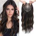 PANEWAY Wavy Curly Hair Topper - 20inch Long, Natural Brown With Highlights, Clip In Synthetic Wiglets