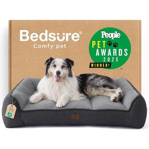 Bedsure SupportMax™ XL Orthopedic Dog Beds Large Sized Dog - Extra Thick Supportive Dogs Couch with Waterproof Washable Cover, Extra Large Comfort Pet Sofa with Soft Sherpa & Nonskid Bottom, Grey, 42"