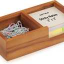 Demigo Wooden Sticky Note Holder for Desk Solid Acacia Wood Organizer for 3x3 Note Pads, Paper Clips, Office Supplies Compact Memo Pad Holder for Home Office, Teachers