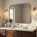 ANDY STAR 36x30 Brushed Gold Brass Bathroom Vanity Mirror, Asymmetrical Soft Arch Rectangle Wall Mirror, Rust-Resistant Stainless Steel Frame, Sleek 1-Inch Depth, for Fireplace Mantel, Living Room