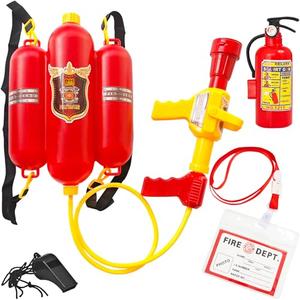 5 Piece Kids Fireman Costume Set,Firefighter Water Gun Blaster Backpack,Firefighter Water Sprayer Toys,Tank with Hose Shooter for Outdoor Play Boys & Girls