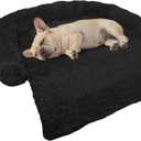 GGIB Calming Dog Bed Fluffy Plush Dog Mat for Furniture Protector with Removable Washable Cover for Large Medium Small Dogs and Cats (Small,Black) (35.0"L x 31.0"W x 5.0"Th)