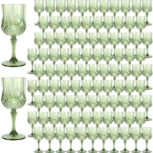 Plastic Wine Glasses, Plastic Goblets Vintage Style Cordial Unbreakable Drinking Glasses, Reusable Drinkware for Wedding Reception, Grand Event Party Supplies (100, New Green), 7oz