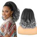 Ponytail Extension 14 inch Gray Yaki Flick Drawstring Ponytail for Black Women Synthetic Kinky Straight Hair Pony Tail Hairpice with Curly Ends(T1B/Gray)