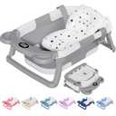 TPN Collapsible Baby Bathtub, Baby Bath Tub with Soft Cushion & Real-Time Thermometer, Baby Bathtub Infant to Toddler Tub (0-36 Months), Portable Newborn Travel Bath tub (Grey)