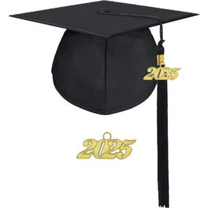 Unisex Adult Matte Graduation Cap with Tassel Year Charm (One Size, Black), Pack of 2