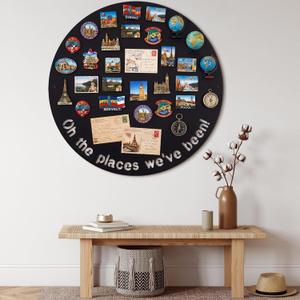 BreezeHug Board for Travel Magnets, 38" Round Metal Magnetic Custom Board for Souvenir Magnets, Photos & Keepsakes, Decorative Travel Memory Wall Art, Heavy-Duty Metal Panel Gift for Travelers