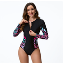 IMEKIS Womens Rashguard Swimsuit One Piece UV Protection Tropical Printed Surfing Zipper Swimwear Bathing Suit, (Size Small)