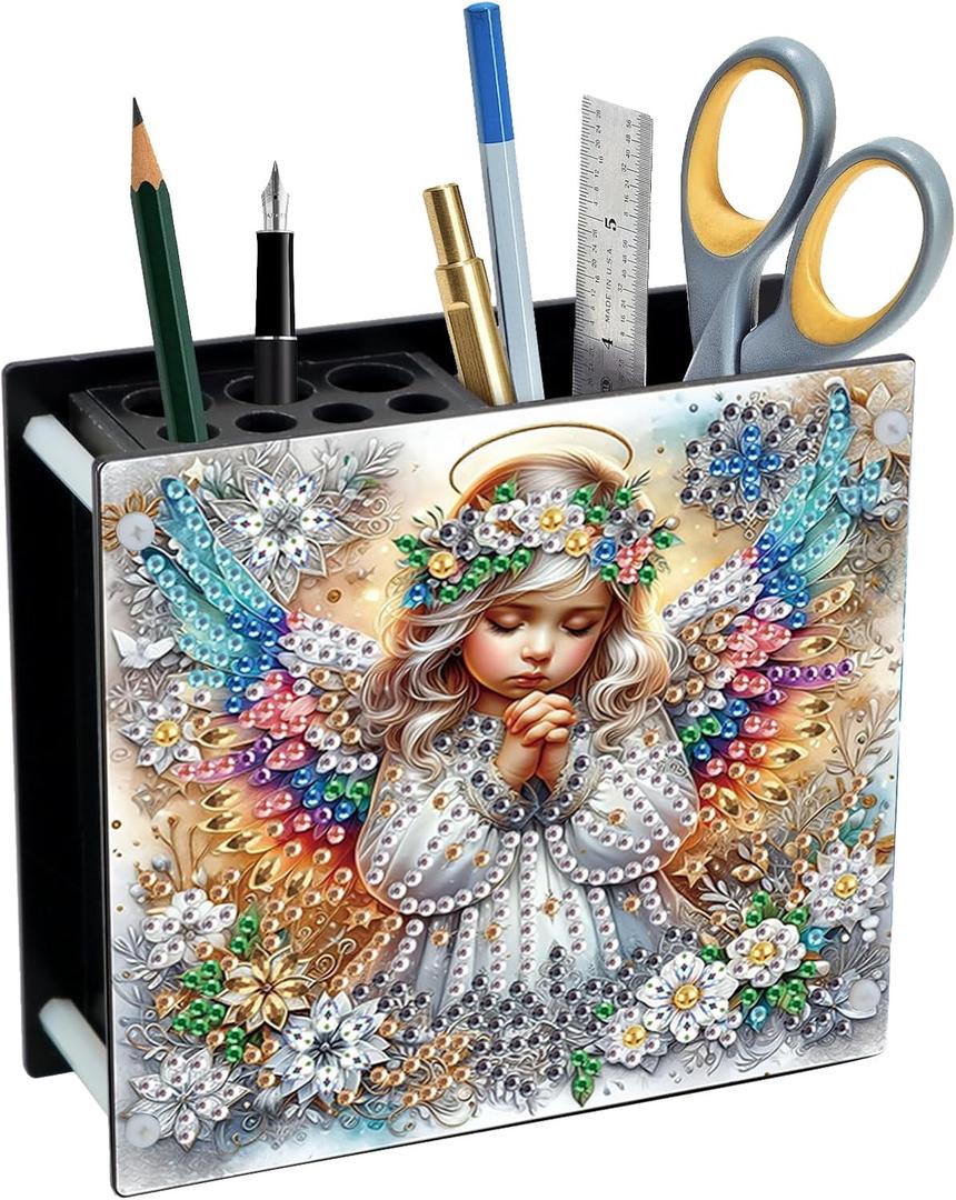 Diamond Painting Brush Holder 13x11cm Angel Pencil Holder Rangement Bureau Pot ?Crayon Arts and Crafts for Adults Porte-Stylo Multifonctionne Gemstone Pen Holder Desk Pencil Storage