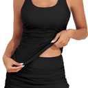 B2prity Tankini Swimsuit for Women Slimming Tummy Control Two Piece Bathing Suit Drawstring Swimwear Tank Top with Skirt (Large, Black)